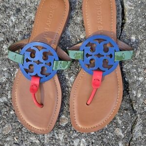 Tory Burch Brown Sandals with Blue and Green Accents